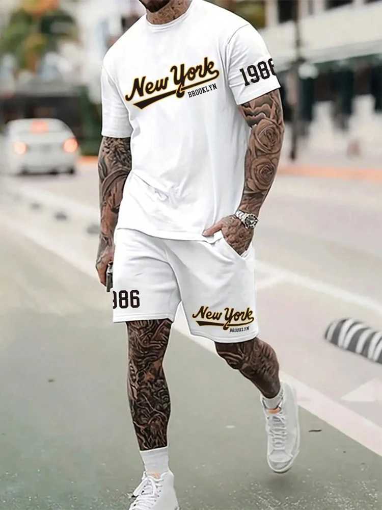 Summer new 3D printed mens round neck short sleeved T-shirt shorts set 2-piece high-quality casual street cool sports setXJ250326