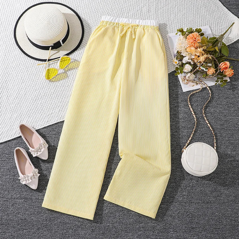 Girls pants childrens loose casual striped white edge n 2024 Spring and Summer fashion candy color 812 years old 250325