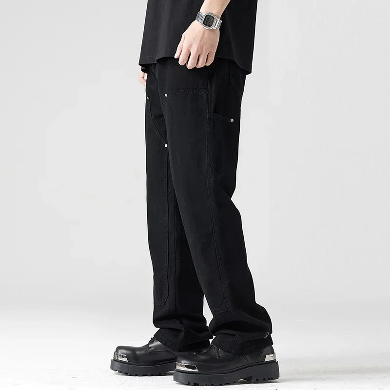 mens casual straight wide leg cargo winter wool lining warm cotton loose style carpenter street clothing 250327