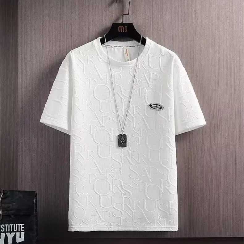 Fashionable summer mens casual short sleeved T-shirt solid color casual style Korean brand INS five minute pantsXJ250326