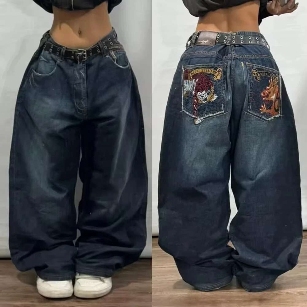 American Fashion Trend Joker Pattern Embroidered Loose Women Street Y2k New Hip Hop Oversized Wide-Leg Pants Unisex Jeans