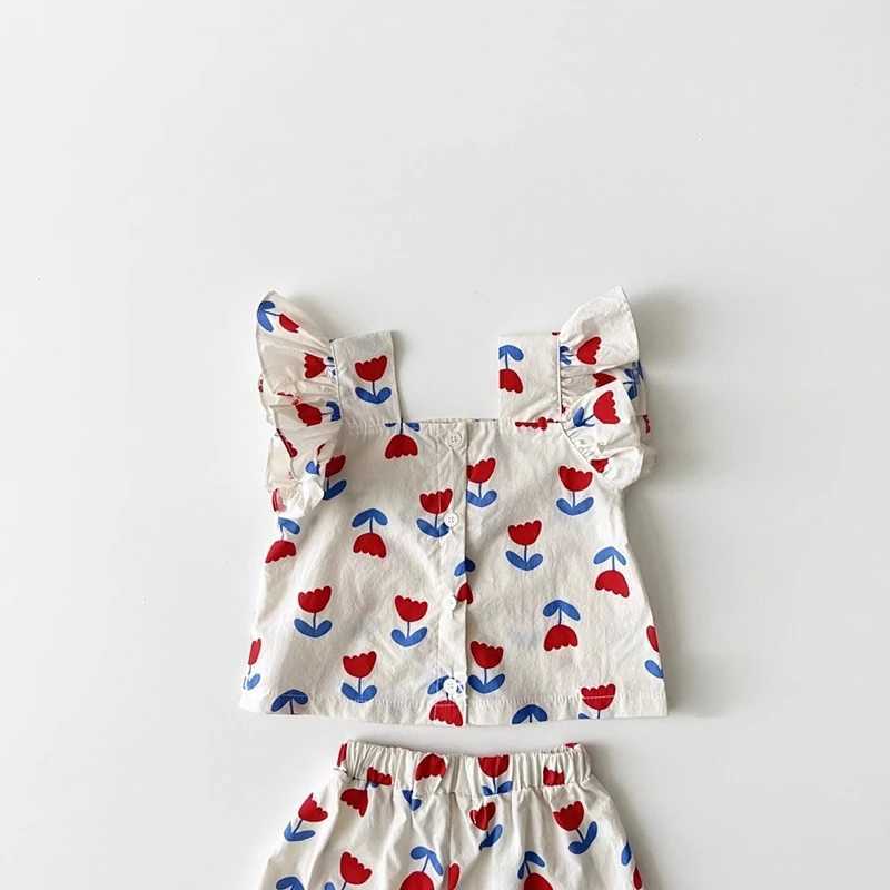 Summer Kids Girls Clothes Sets 2024 Flower Printed Sleeveless Tee Tops+Horses Suits Childrens Clothing SetT250327
