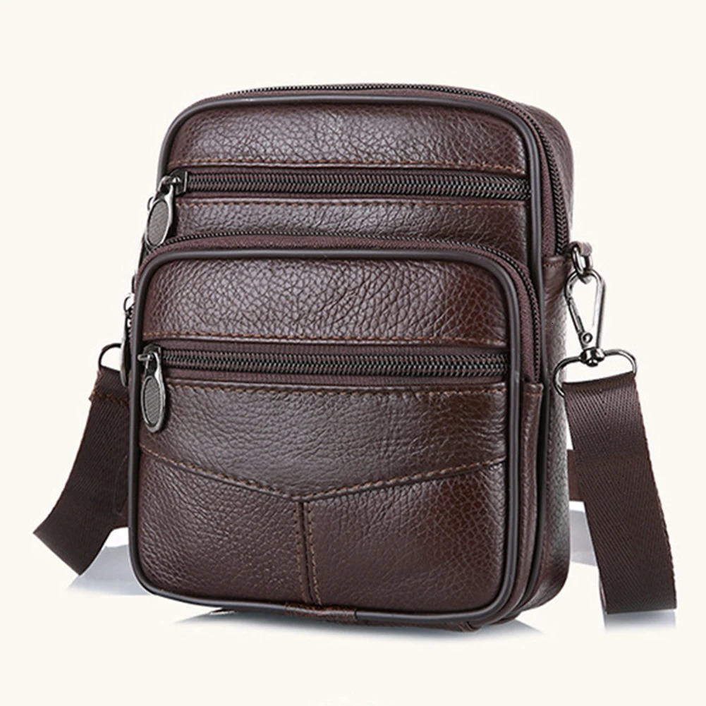 Multi functional mens messenger bag cowhide leather shoulder fashionable simple portable multi pocket casual outdoor sports 250326