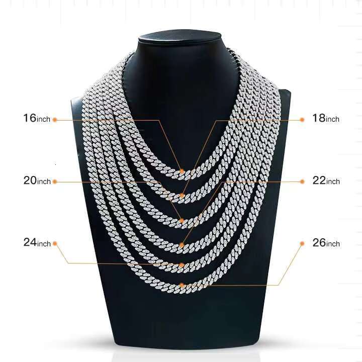 Hip-Hop 12mm 925 Sterling Silver Bracelet Necklace Ice Out Moissanite Diamond Cuban Link Chain Necklace for Men