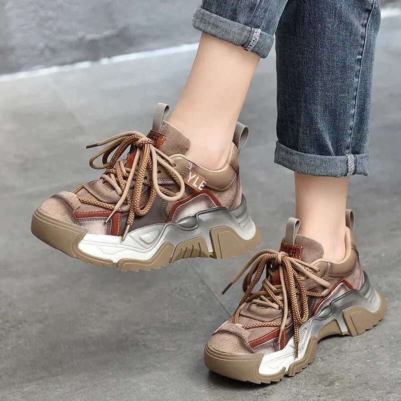 Light Luxury Designer Shoes 5cm Genuine Leather Synthetic Women's Spring Wedge Heel Mixed Color Comfortable Shoes Autumn Loafers Thick Sole Sneak