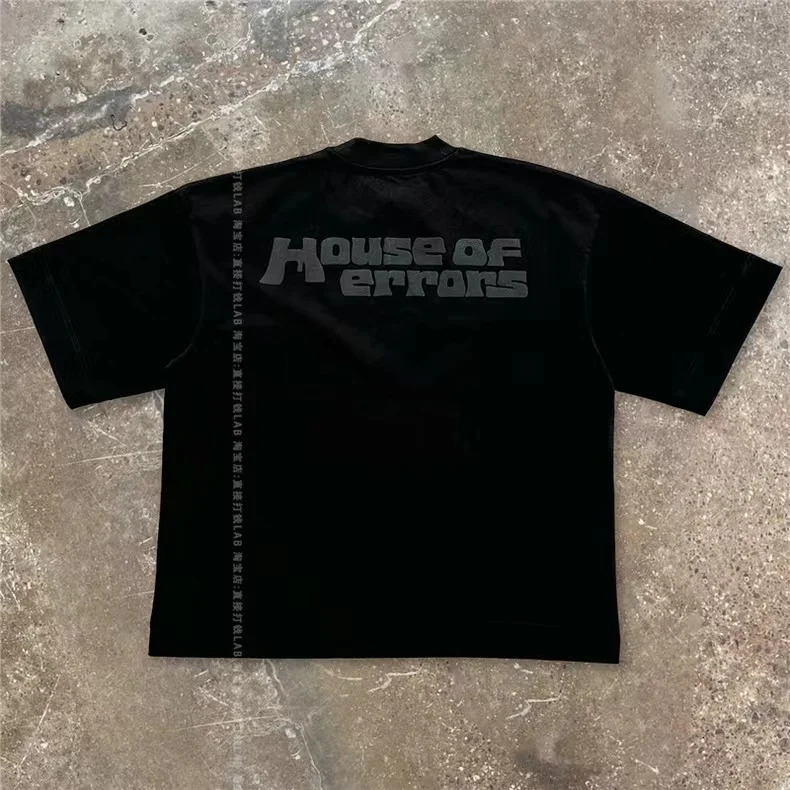 Large size 2014SS Puff printing factory wrong eye Tshirt mens retro black short sleeved cotton top 250326