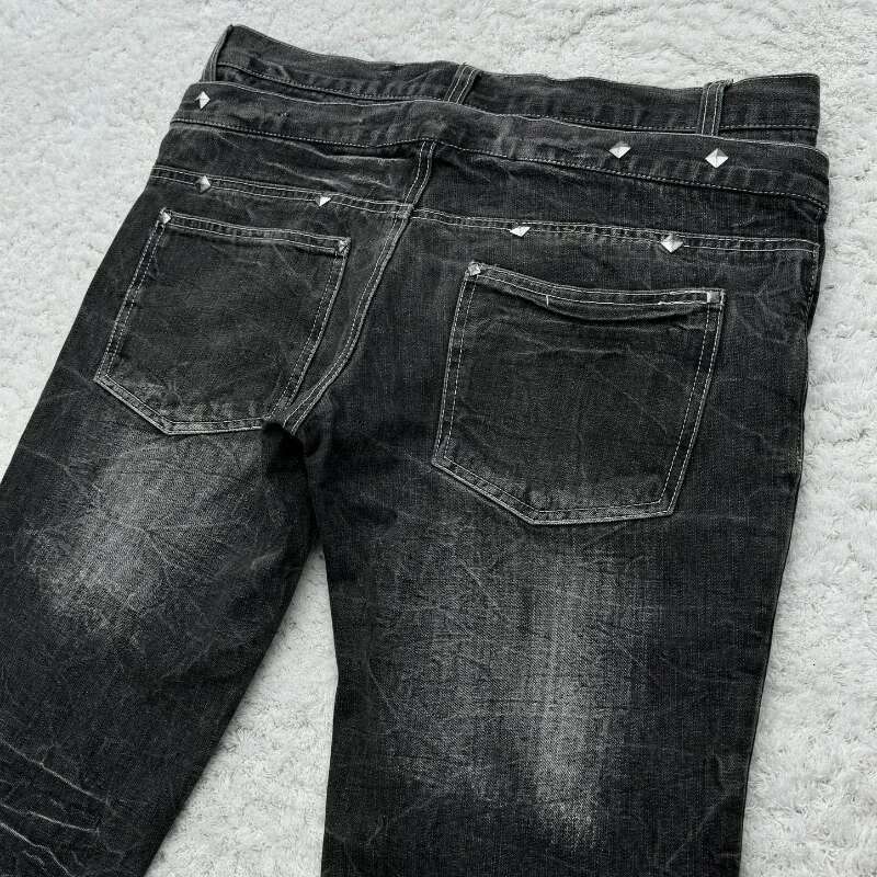 Fashionable High Street Double Waisted Lace Up Micro Flared Y2k Retro Haruku Washed Design For Men And Women Jeans