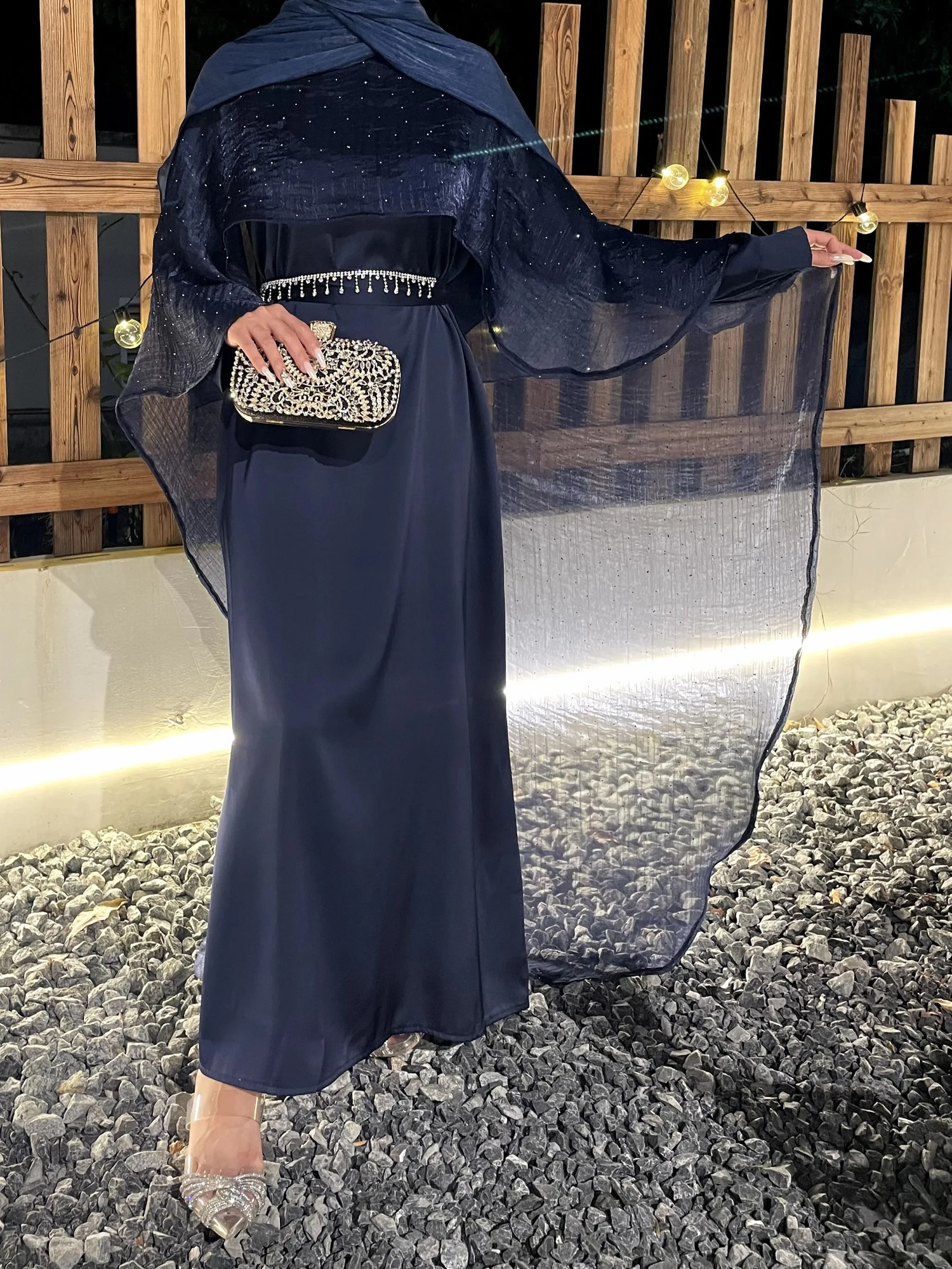 Elegant and sparkling Abaya Cape starlight inner skirt shawl headscarf 250326