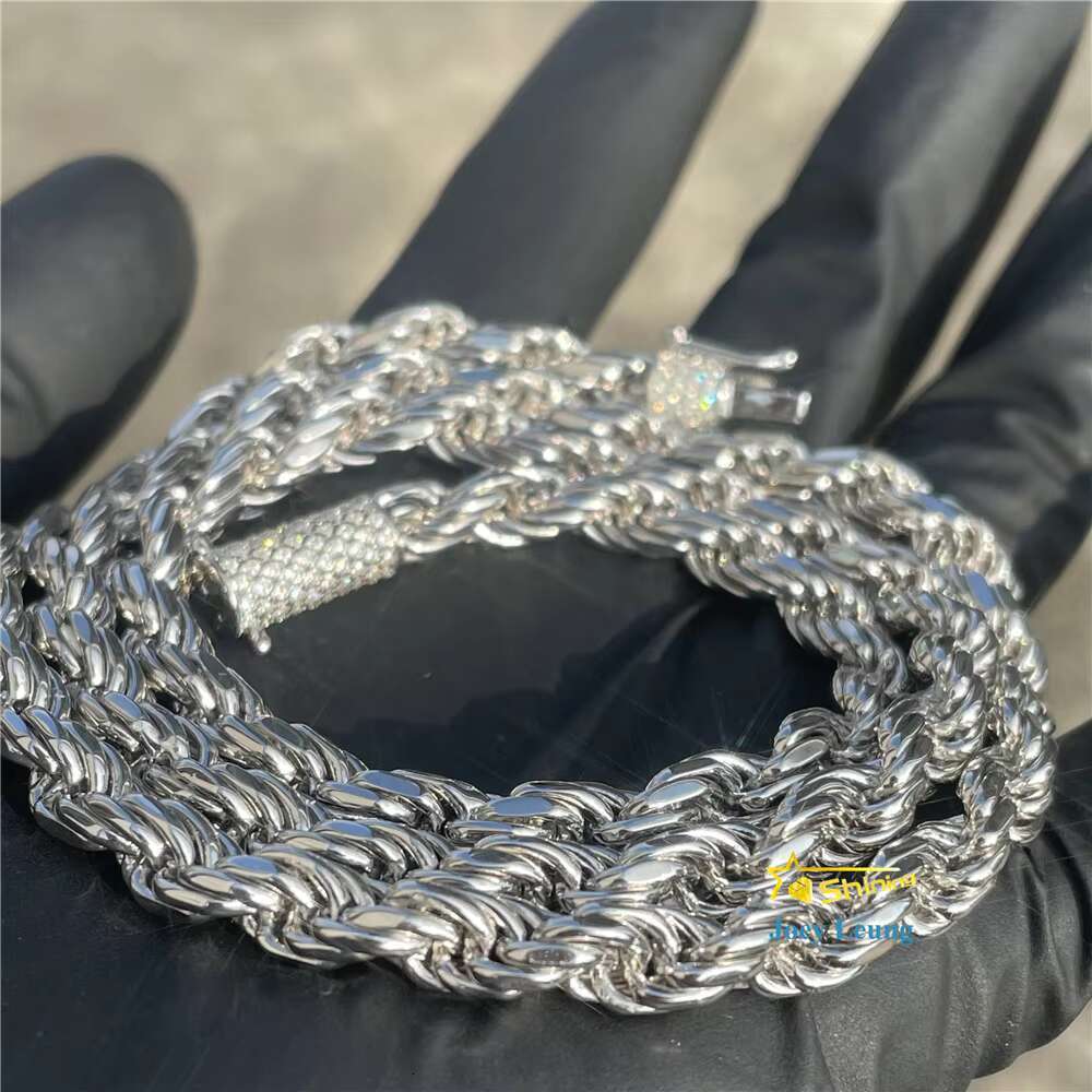 Ready to Ship Hip Hop Jewelry 6.0mm Rope Chain 18K Gold Plated VVS Moissanite Diamond Necklace 925 Sterling Silver Rope Chain