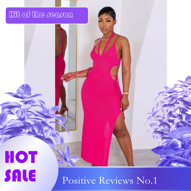 Dongdumaoyi Nieuwe Sexy Vrouwen Halter Hals Crop Top Strapless Gebreide Jurk Backless Strand Maxi WD