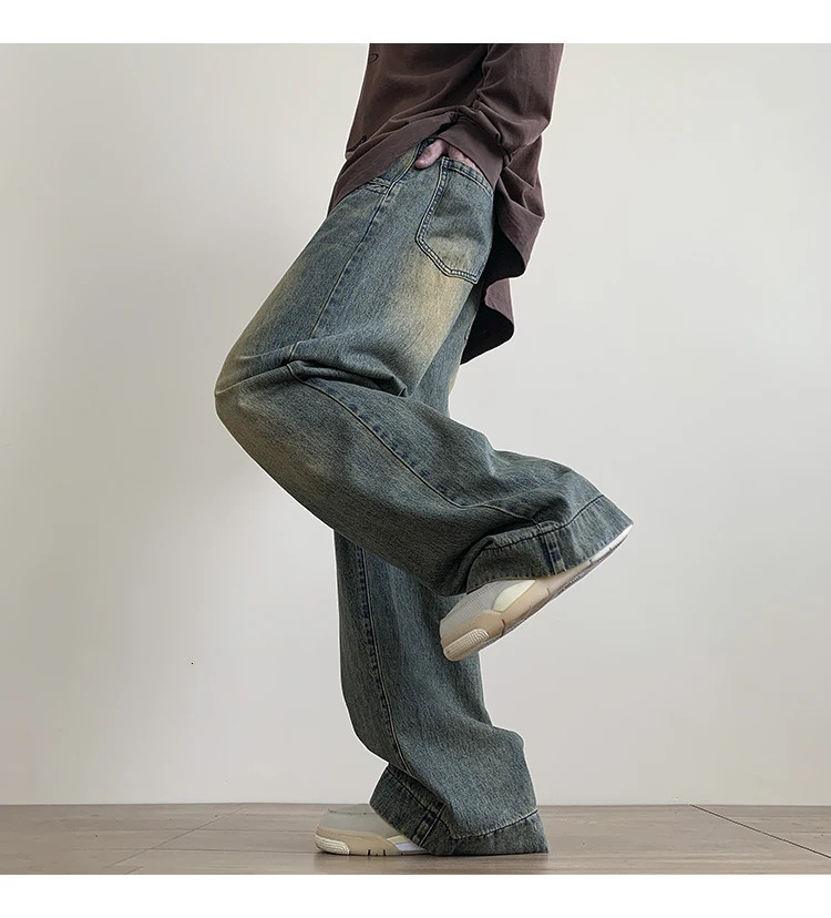Distressed Vintage Blue Jeans Pants Men Wide-leg Denim Trousers Male Oversize Streetwear Fashion Casual Baggy Straight Jeans 250317