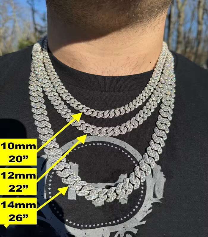 Best Solid 925 Sterling Silver MOISSANITE 10mm 12mm 14mm Rounded Prong Platonic Link Chain With 16 - 30 Lengths
