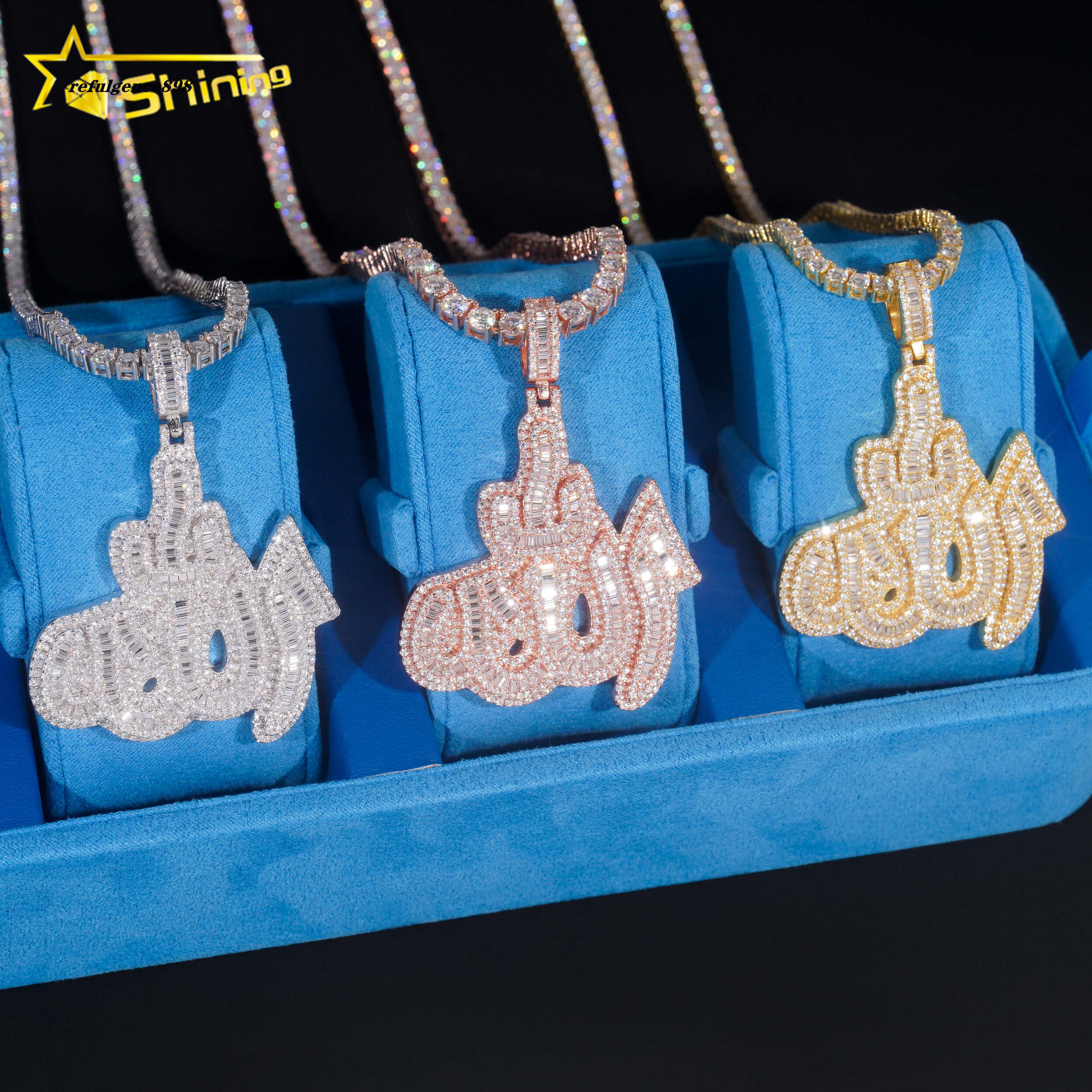 Ready to Ship Baguette Moissanite Allah Pendant 925 Sterling Silver GRA Moissanite Pass Diamond Tester Iced Out Diamond Jewelry