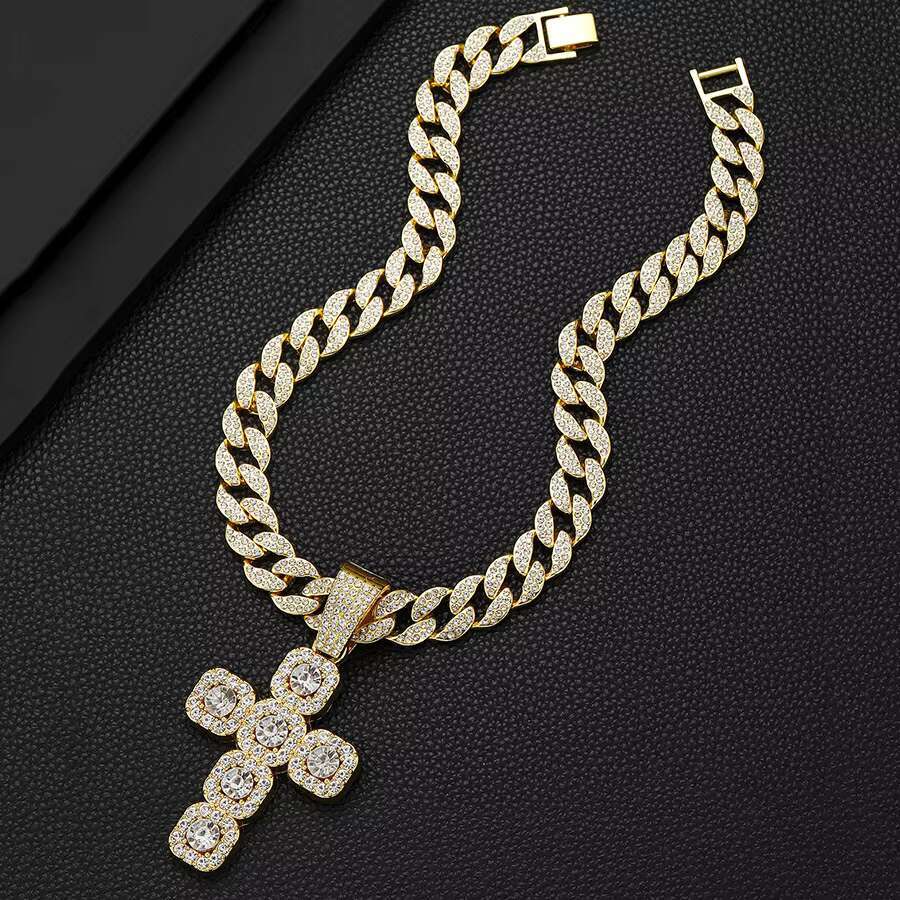 Sunnice Full Diamonds Attached Christine Luxury Cuban Jewelry Religion Quality Silver 18k Golden Colored Hiphop Fashion Chains
