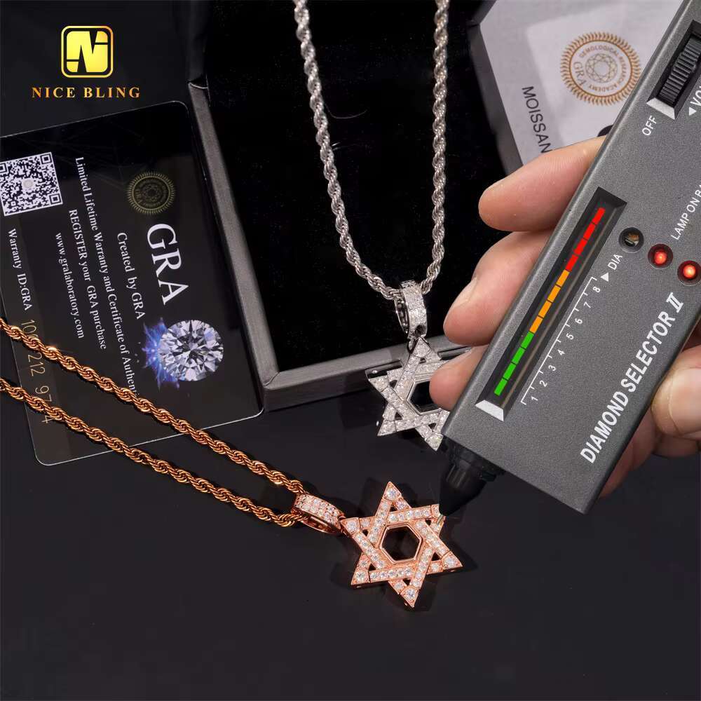 GRA Certificate Pentagram Pendant Custom Iced Out Hip Hop Moissanite Jewelry 925 Silver VVS Moissanite Diamond Charm Pendant