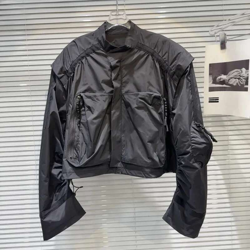 2025 Fashion Spring New Arrival Women's Pocket Design Stand Collar Short Jacket Trendy Contrast Color Coats Female
