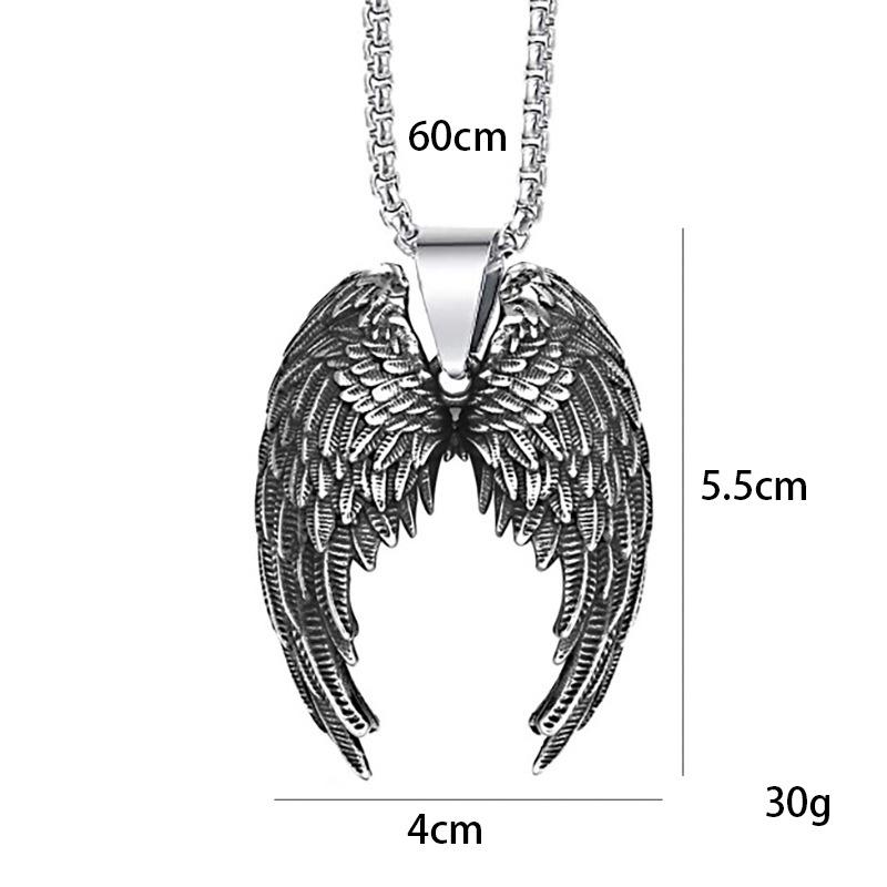 60cm Vintage Angel Wings Feather Titanium Steel Pendant Necklace