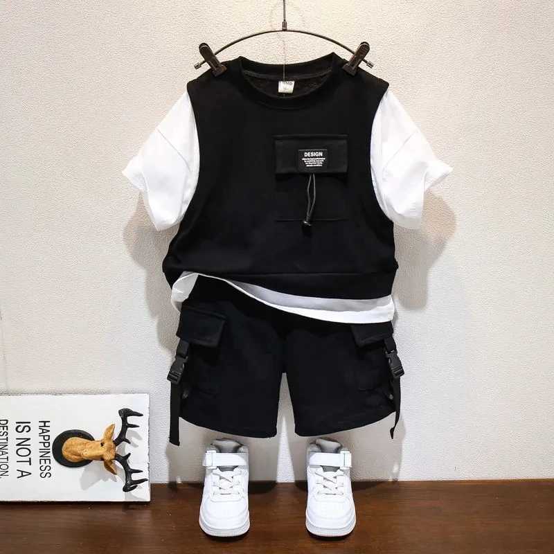 Childrens Summer Set New Fashion Childrens Baby Handsome Short Sleeve Top 2-piece Set Boys Casual Clothing SetT250327