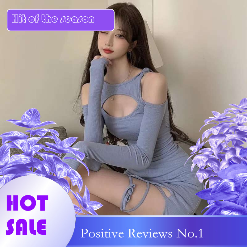 Dongdumaoyi Off Shoulder Bodycon Sexy Mode Uitgeholde Slim Fit Effen Kleur Slip Damesjurk