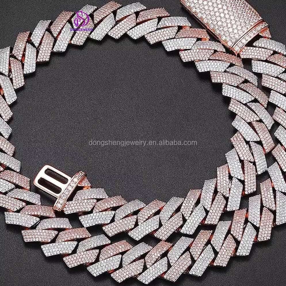 2023 Hot Selling Golden Supplier 925 Silver Moissanite Prong Cuban Link Chain