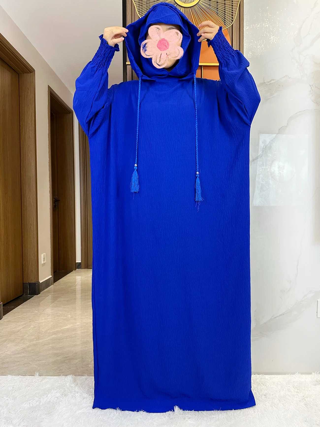 Womens Cotton Abayas Muslim Ramadan Prayer Dress Hooded Solid Color Casual Batwing Sleve Arab Oriental Robe Eid al Fitr Djellab X250327