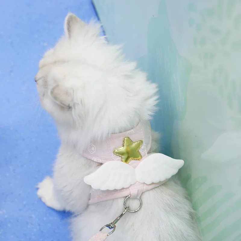 Cat Dog Harness Necklace Leash Collar Pet Items Accessories Kawaii Angel Wing Vest Harness For Dogs Cats Personalized Supplies 250326