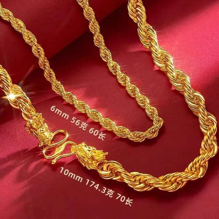 Hemp rope style 18K gold necklace faucet twist chain AU750 necklace men 60 cm gift certificate