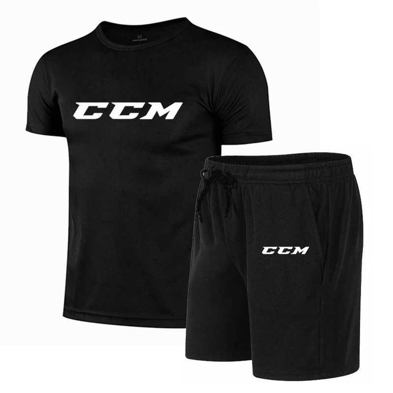 Summer mens fitness fashion mens casual sportswear quick drying sportswear CCM short sleeved T-shirt+short sleeved 2-piece setXJ250326