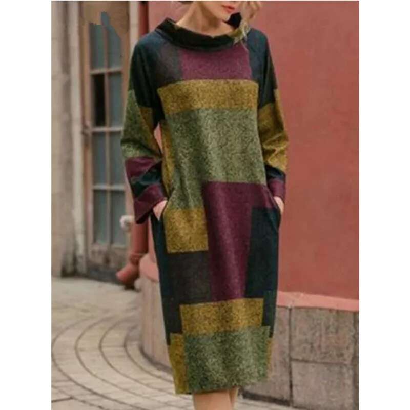 Dongdumaoyi Herfst Best Verkopende Plus Size Vrouwen Trui Vintage Gedrukt Losse Halflange Dames Jurk A