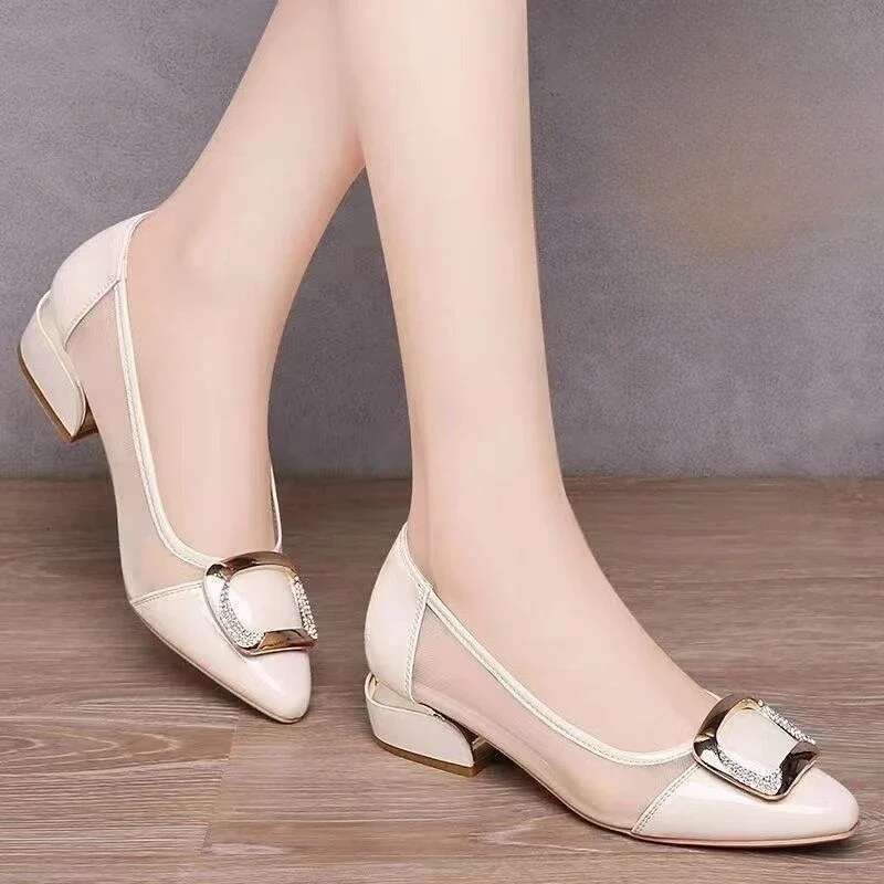 Four-season Versatile Women's Work Shoes with Pointed Toe and Thick Heel