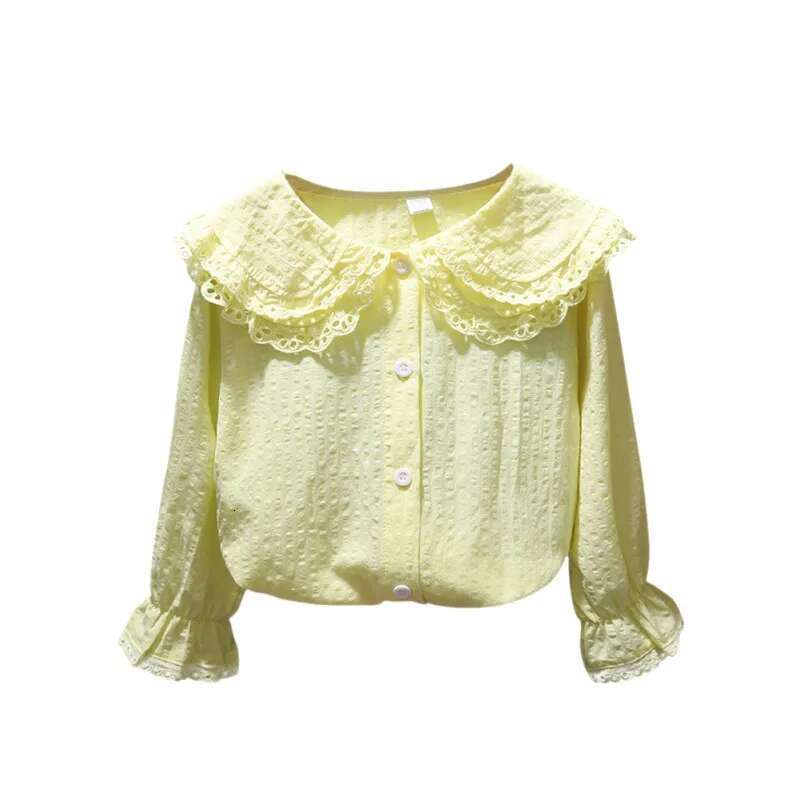 Ddmyshoesvip Autumn Children Style Lapel With Flared Sleeve Cotton Baby Toddler Teen Princess School Girls Blouse Y