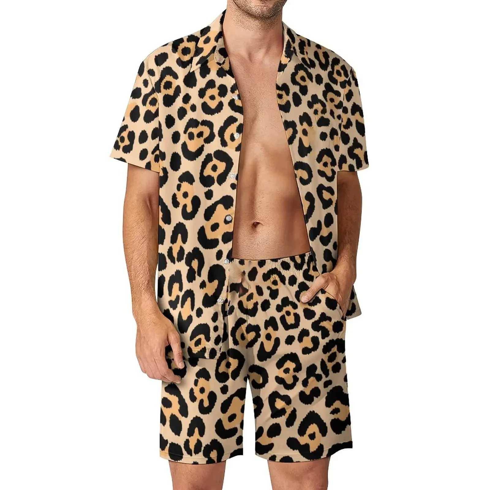 Leopard Shirt Mens Shirt Set Casual Fashion 3D Printed Short Sleeve Shirt Oversized Beach Shorts Hawaiian SetXJ250326