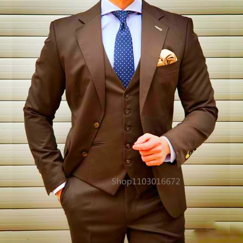 Coffee 3piece Weddi mens ultrathin slim fit evening dress with notch lapel for business formal party jacket vest pants clothing 250326