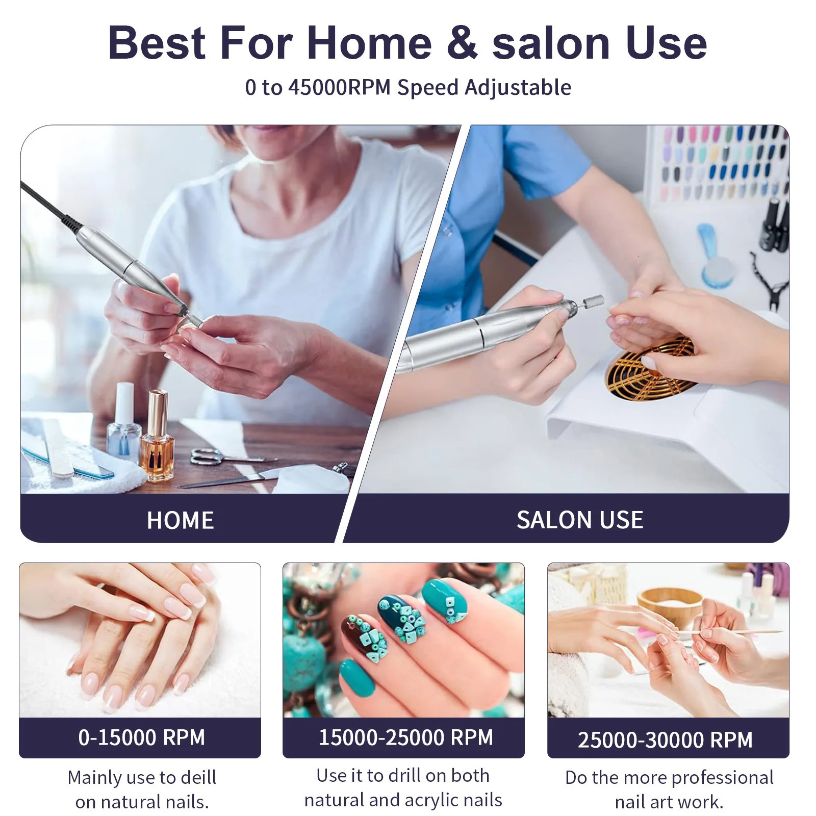 Professional Electric Nail Drill Pen - Cordless Rechargeable for Salon Home Manicure Kit with 6 Grinding Bits Nail Polisher 250324