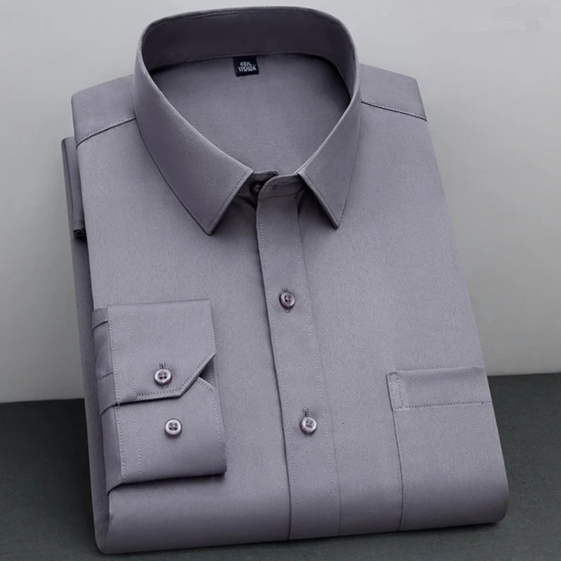 BAMBOOPLE Fashion Non Iron Leather Shirt Anti Wrinkle Classic Solid Business Casual Soft Mens Long Sleeve AEchoice 250326