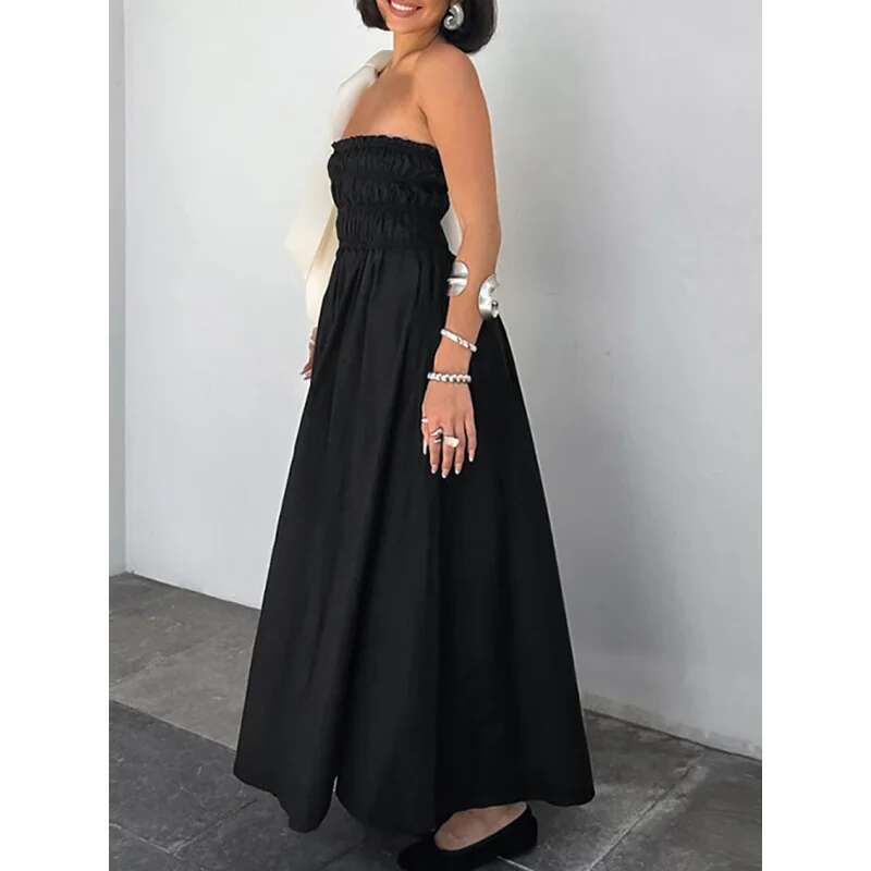 Dongdumaoyi Sexy Strapless Zwart Lente Zomer Nieuwe High End Elegante Hoge Taille Damesmode Avondjurk C