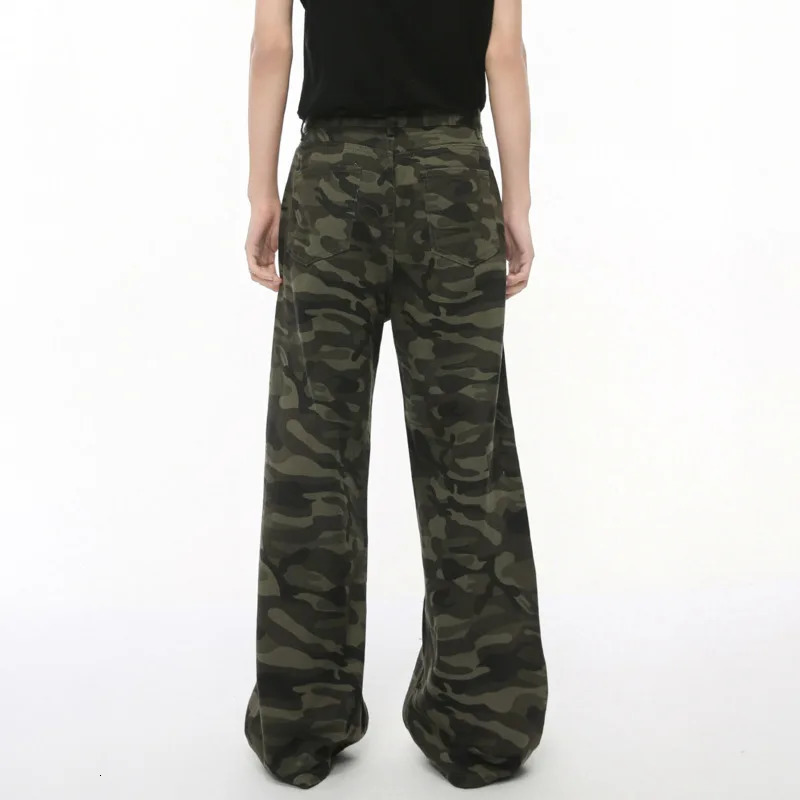 IEFB Vintage Camouflage Mens Jeans Fashion Washed Casual Wide Leg Denim Pants Autumn Winter Loose Male Trousers Old Blue 9C354 250317