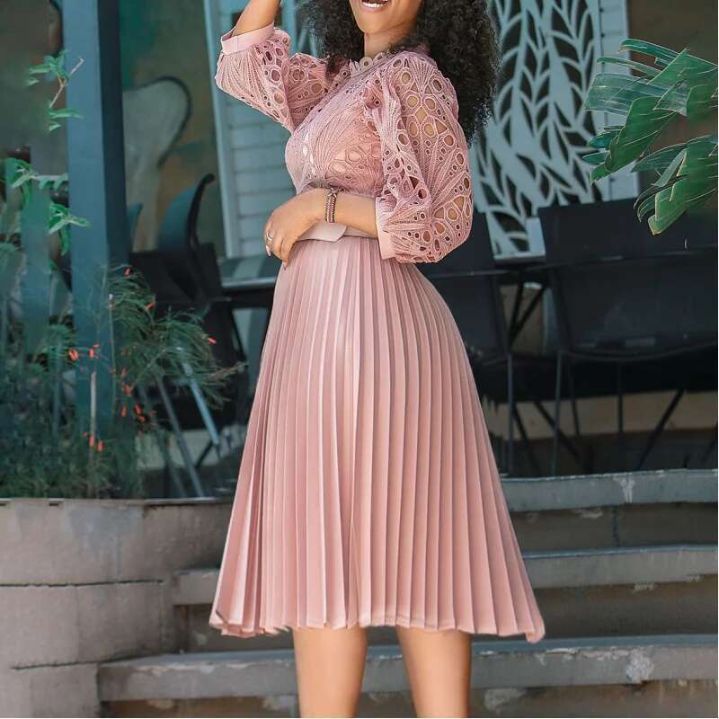Dongdumaoyi Zomer Plus Size Kanten Gehaakte Sexy Pure Geplooide Jurk C