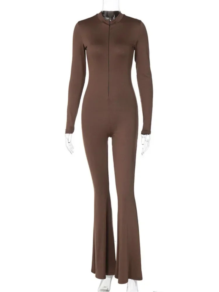 Xiaotang Fashion Long Sleeve Tight Sexy jumpsuit Womens outerwear AutumnWinter Solid Zipper Sports Fitness 250326