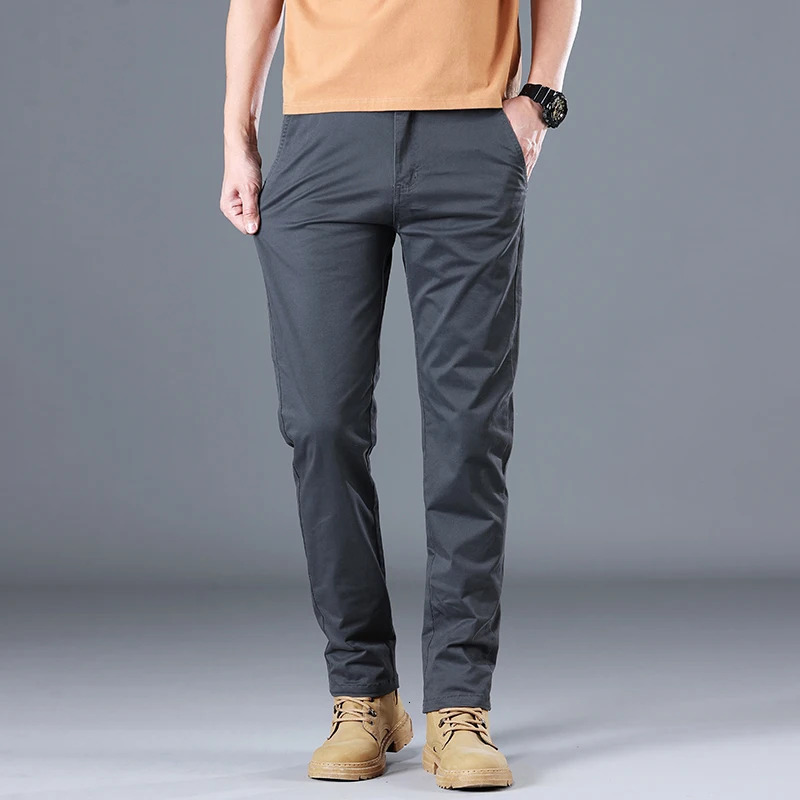 Mens High Quality Pure Cotton Classic Solid Color Casual Pants Business Stretch Ultra Thin Straight Trouser 250327