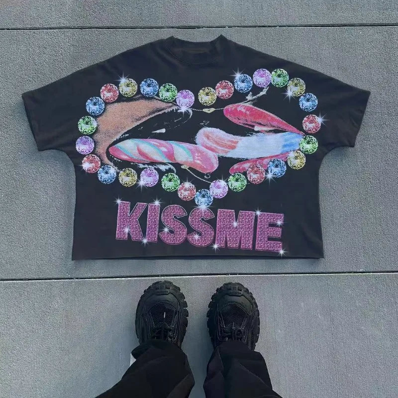 2025 Gothic Retro Mens Y2k Super Large Tshirt Hip Hop Trend Spring Cartoon Printed Short Sleeve Top Fashion Casual Couples Shirt 250318