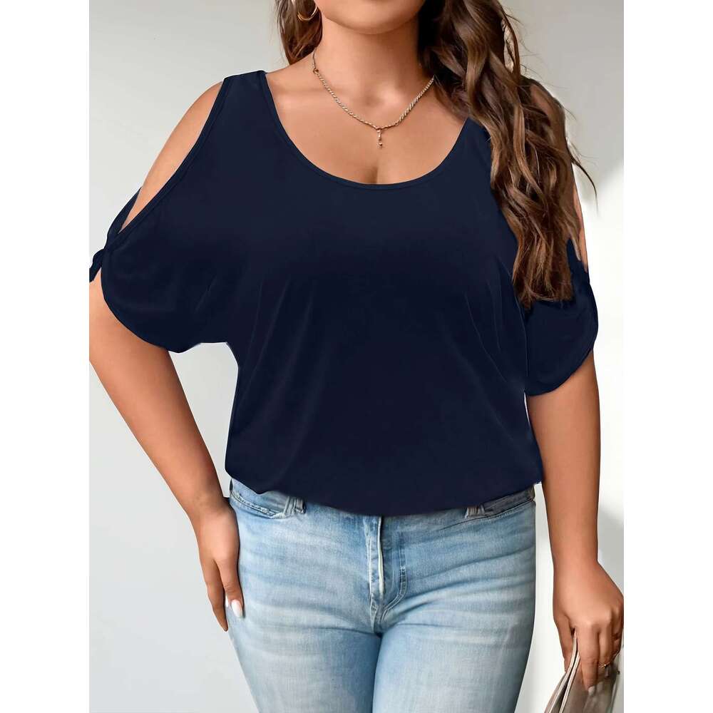 Large size women's off shoulder T-shirt, casual summer top, loose fit, fashionable cut