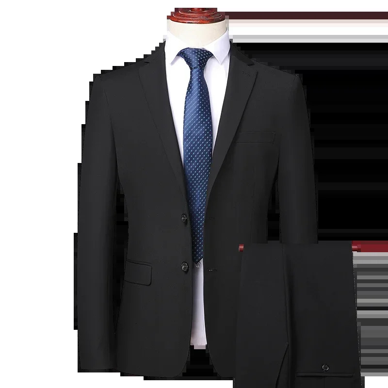 8XL BlazerTrousers Mens Korean Edition Elegant Fashion Simple Leisure Gentlemans 2Piece Set 250326