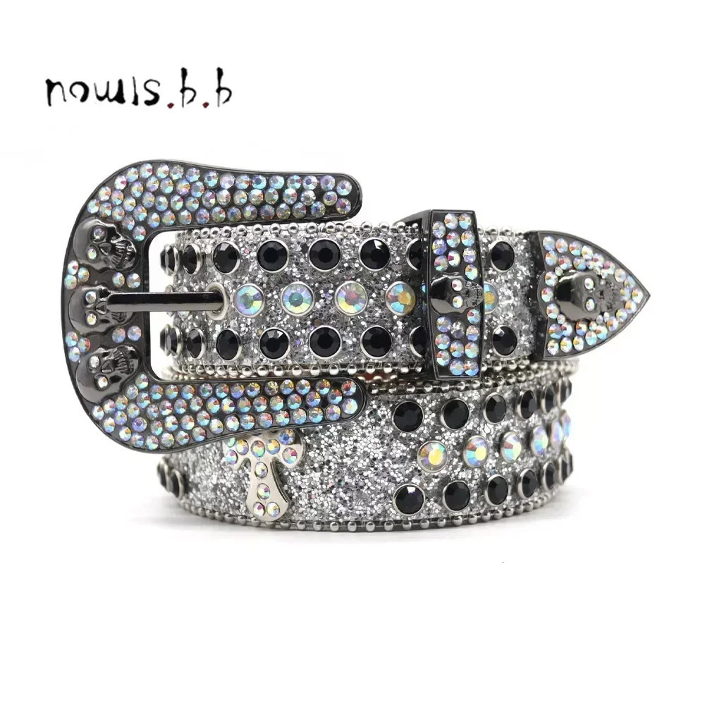 Belt for woman belt man bb belts shiny diamond waistbands white beaded skull snake pattern personalize 250312