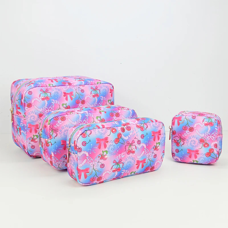 butterfly knot waterproof nylon makeup bag printed cherry womens for travel toilet storage 4size organizer 250326