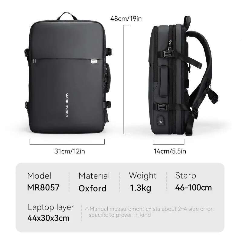 MARK RYDEN Large Travel Men Multi-Functional 39L Expandable Aire Approved 17.3Inch Laptop Backpack Ykk Zipper
