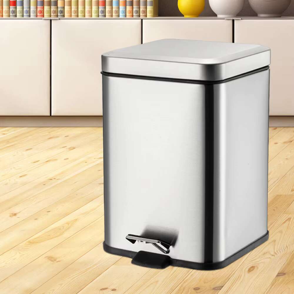 Home Bathroom Household Cleaning Tools Accessories Stainless Steel Square Foot Pedal Trash Can Waste Bin