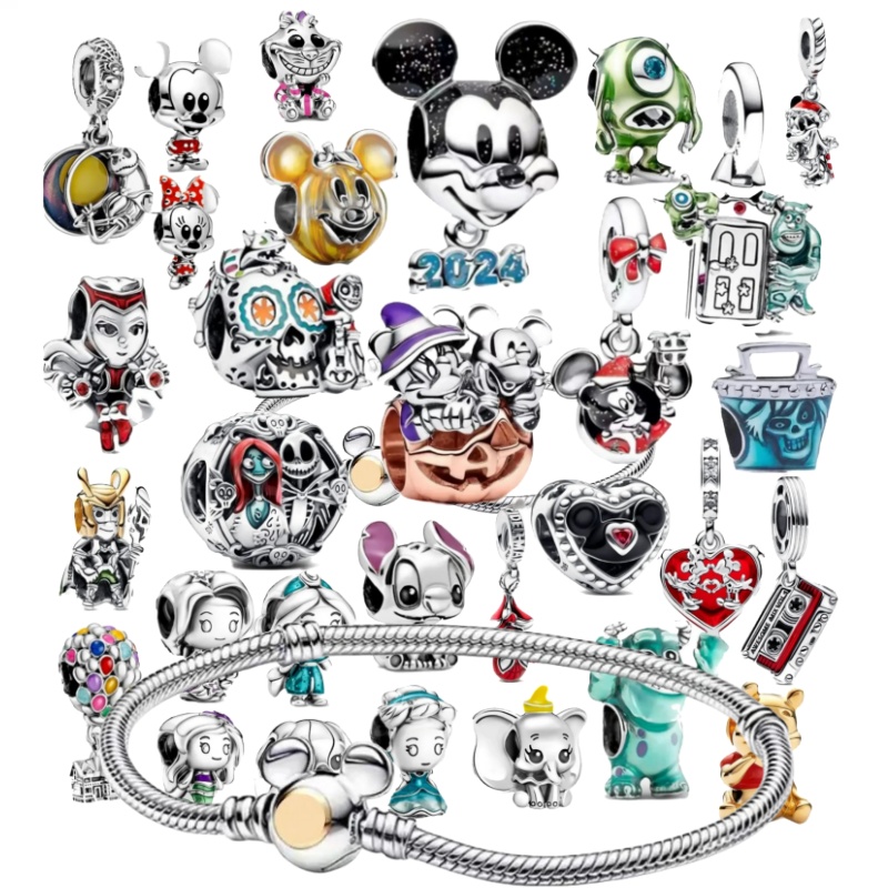 Bracelet Designer bracelets with box Princess pendant charm beads Snake bone chain for women Mouse Crown heart charms Spiders beads bracelet party jewelry gifts