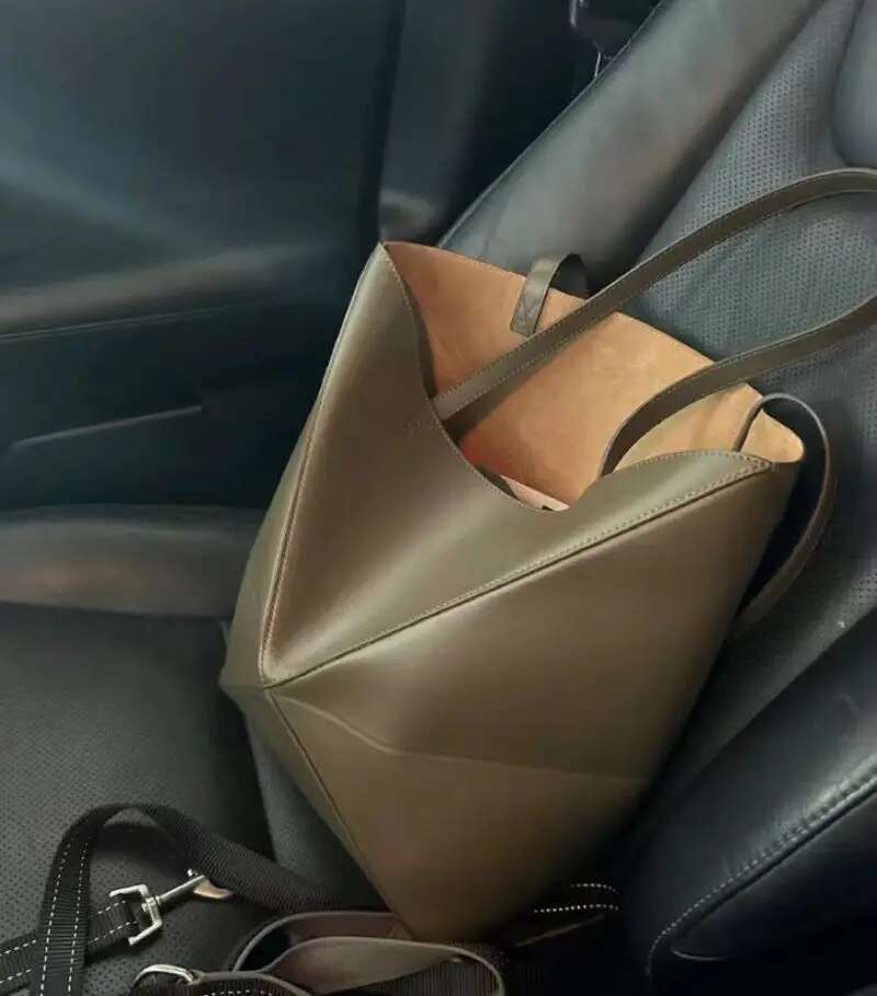 Genuine Leather Women's Tote Bag Shoulder Ladies Geometric Bucket Bags Womens High Quality 2024 New Folding Woman Fashion