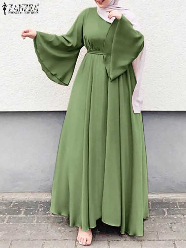 ZANZEA Women Muslim Maxi Dress Solid Color O-Neck Long Slve Turkish Abaya Robe Fashion Casual Elegant Party Oversized Vestidos X250514